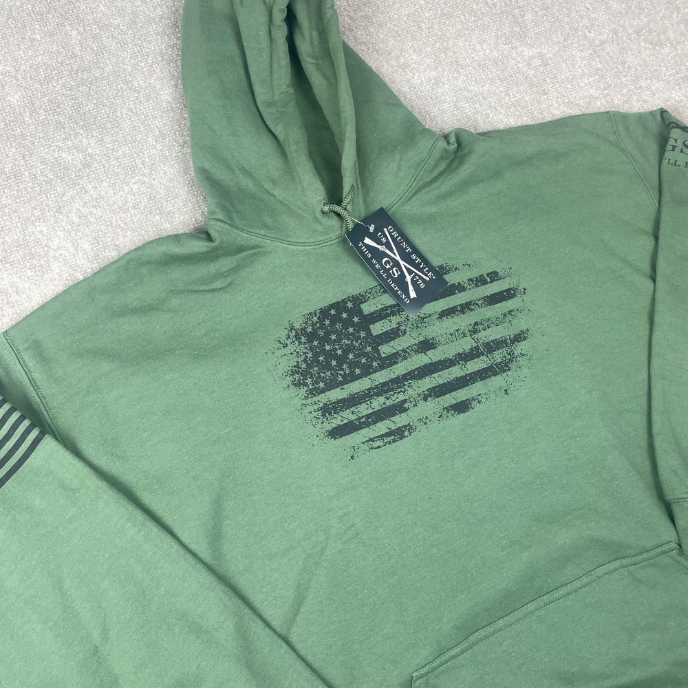 Grunt Style Vintage Hoodie Mens 2XL Green Cotton American We'll Defend Graphic